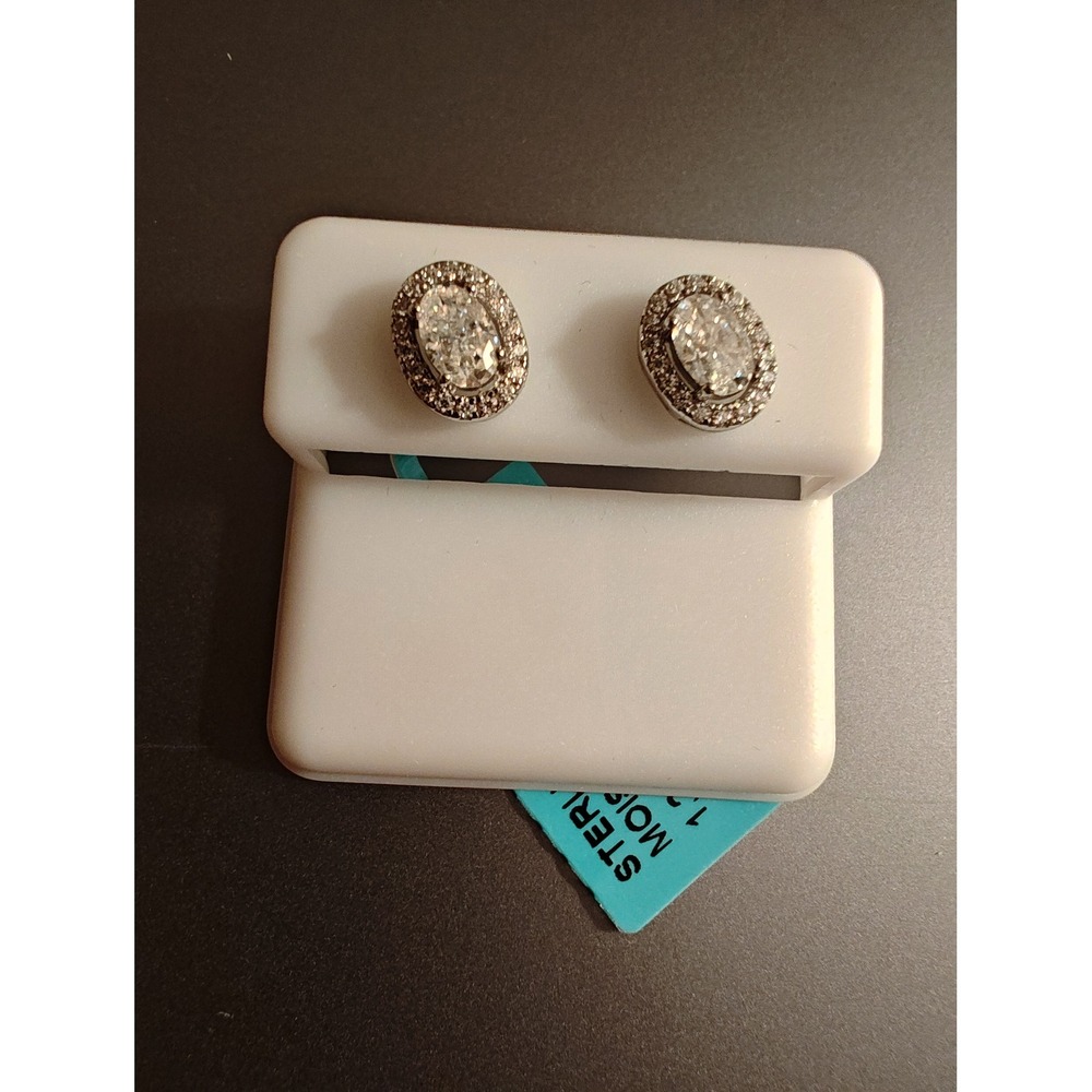 Stud Earrings Sterling Silver Moissanite 1.22 CTW VVSD Oval Halo